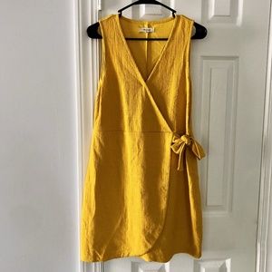 Madewell Pantone Yellow Wrap Tie V Neck Dress
